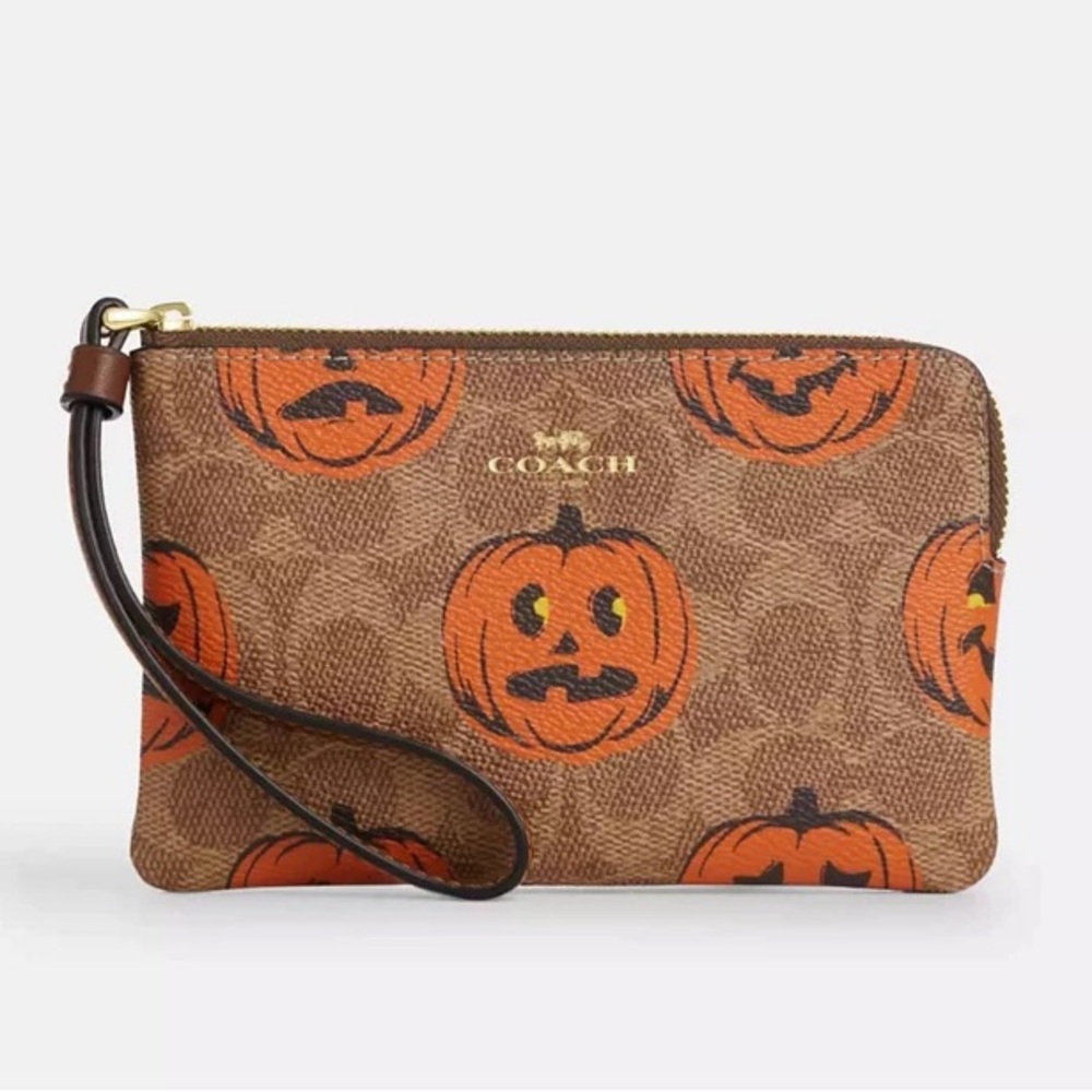Coach Halloween Corner Zip Wristlet in Signature Canvas Jack O’Lantern Print NWT - Picture 9 of 9